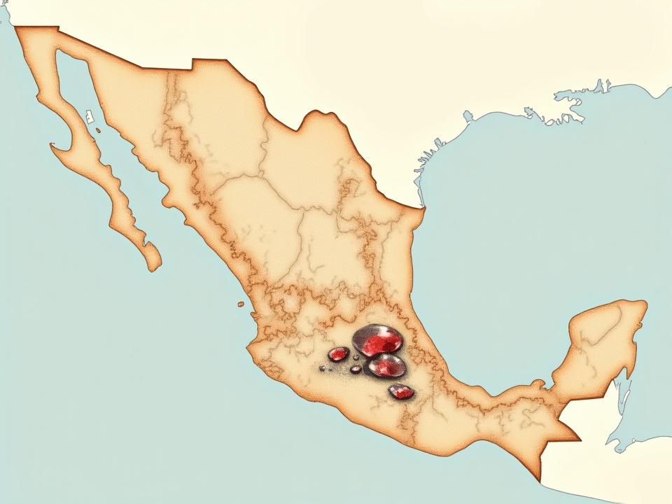 Mapa de México con puntos de origen de minerales destacados