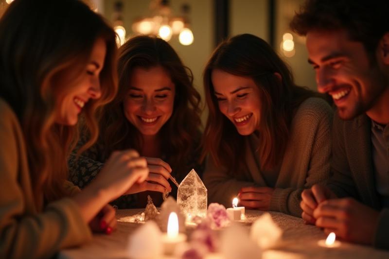 Grupo pequeño de amigos riendo en un taller privado de Cuarzo Café